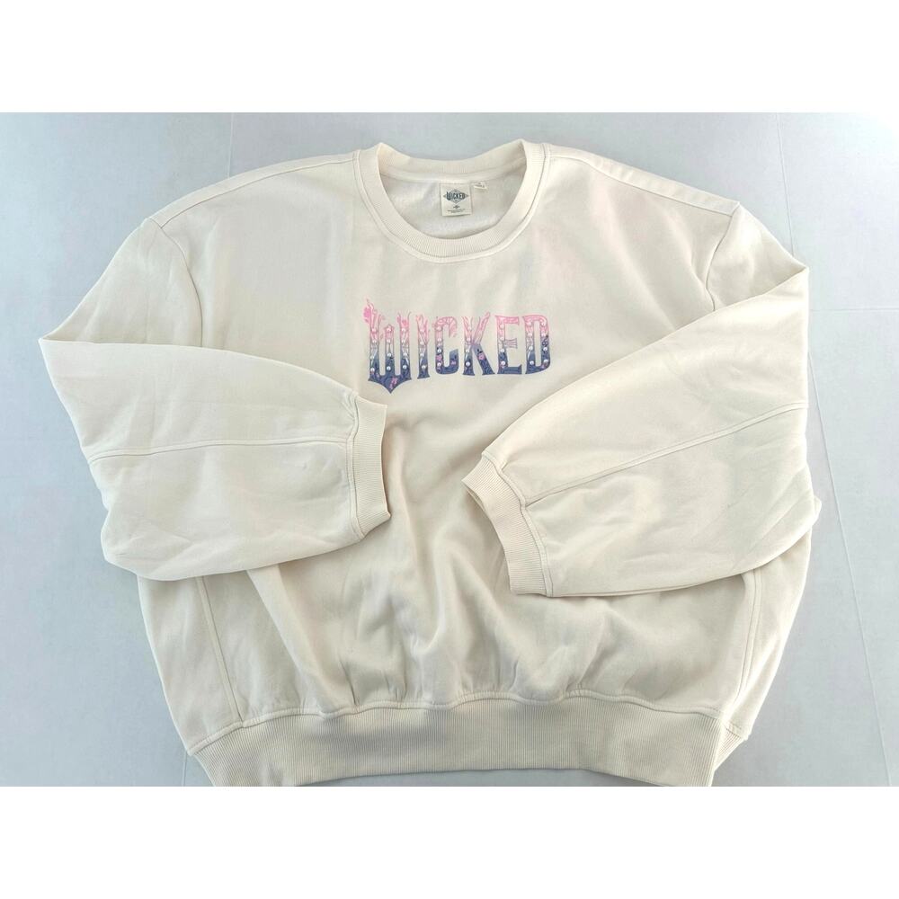 Wicked Movie Promo Pearl Embellished Oversized Crewneck Sweatshirt Cream LG